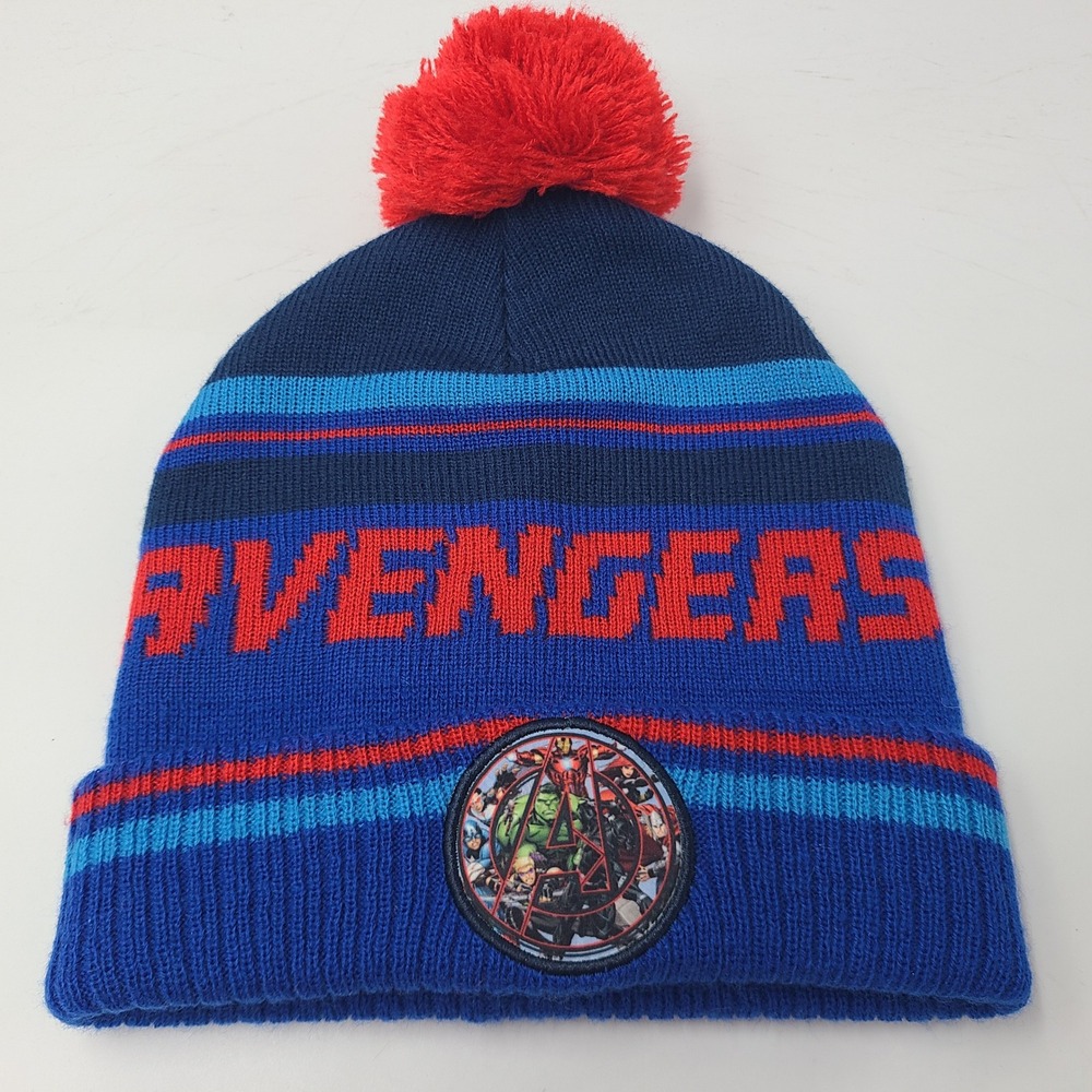 Marvel Avengers Hat Beanie Blue Red Pom Marvel Comics Superhero Stocking Cap Men